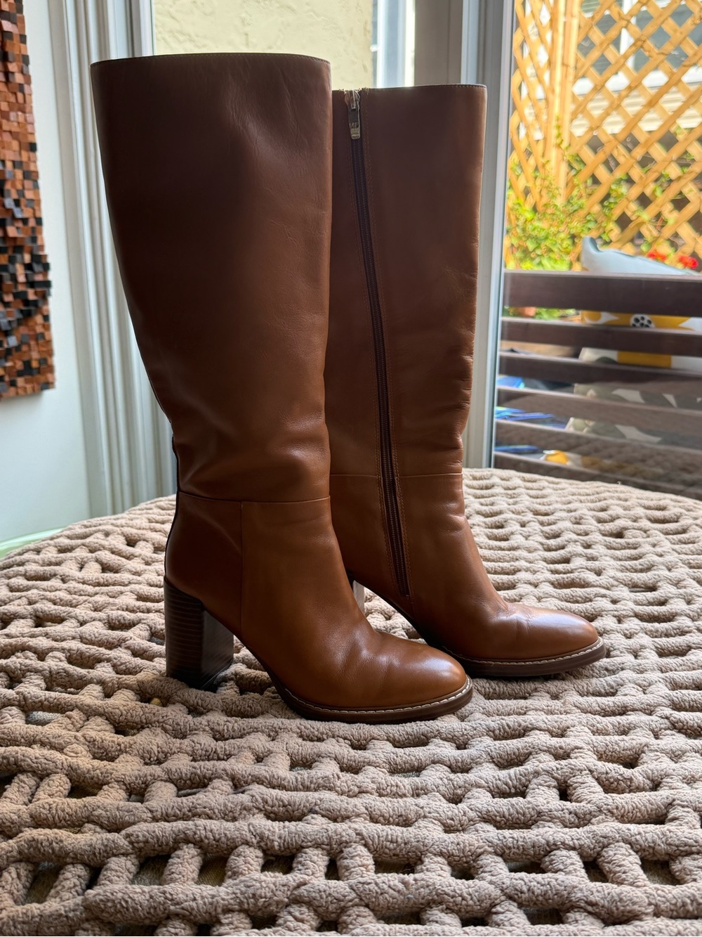 Marc Fisher Cognac Leather Knee-High Block Heel Boots